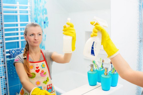Office cleaning team maintaining a Battersea workplace reception area