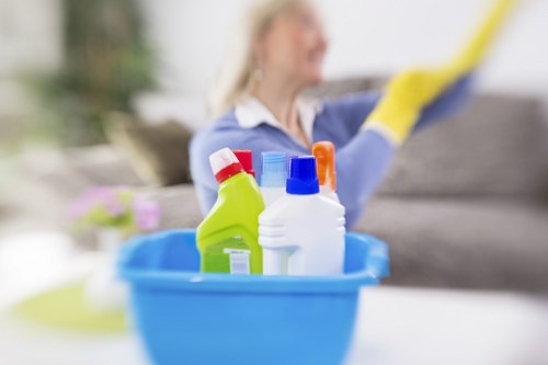 Cleaner Battersea cleaner wearing PPE during a cleaning task